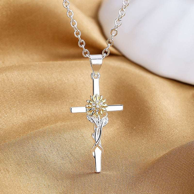 Sunflower of Faith Cross Necklace