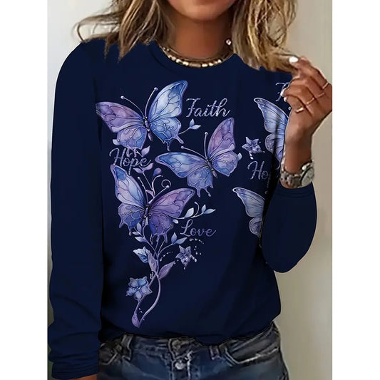 Butterfly Long Sleeve Shirts Faith-Hope-Love
