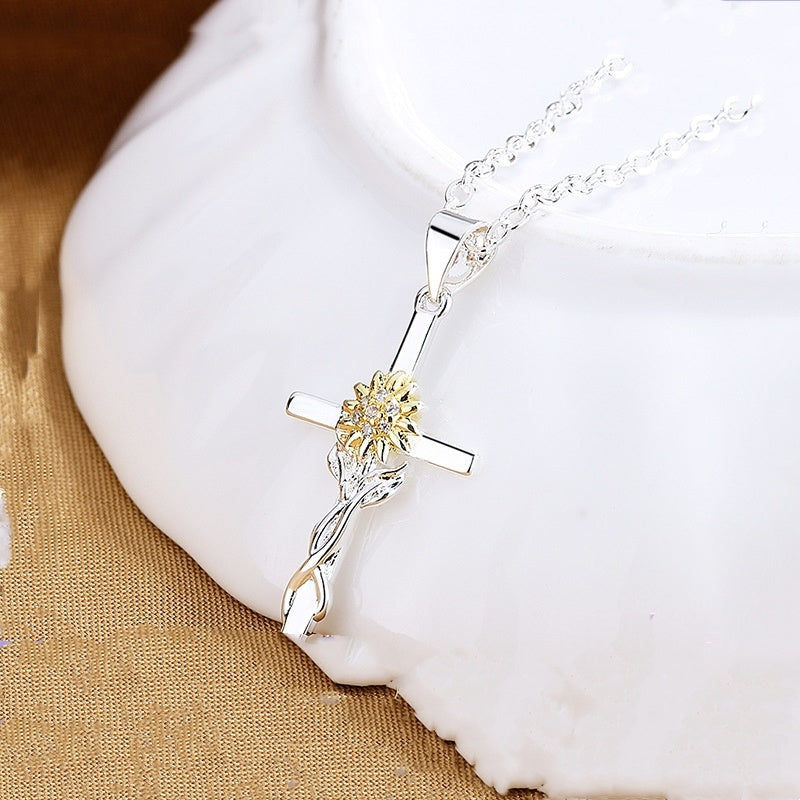 Sunflower of Faith Cross Necklace